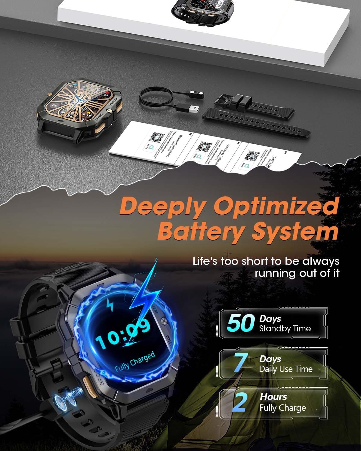 Military Smart Watches for Men Fitness Smart Watch for Android and iPhone, Waterproof