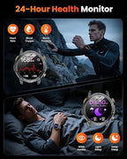 Military Smart Watches for Men 1000 mAh Battery, Led Flashlight, Answer/Make Calls Sport Modes Fitness Watch for Android/iPhone