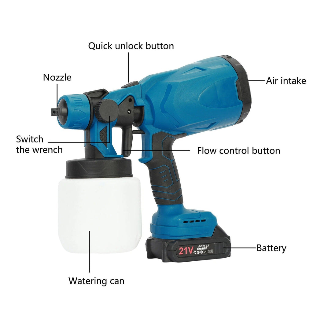 High Pressure Cordless Paint Sprayer Electric Airless HVLP Spray Gun