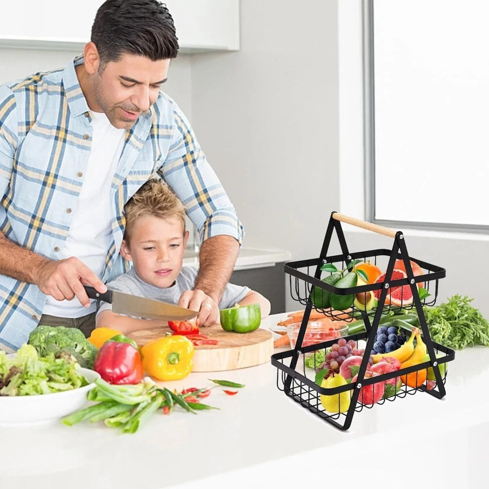 2-Tier Iron Fruit & Vegetable Storage Basket